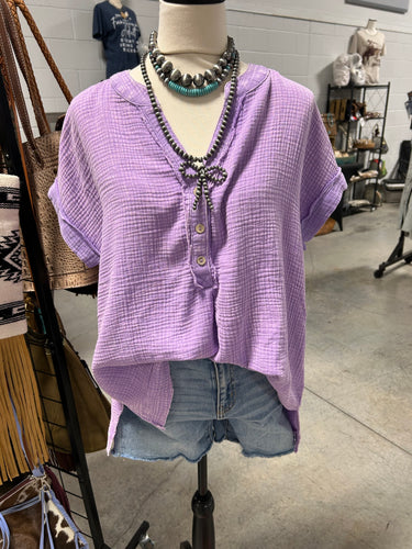 Washed Gauze 3/4 Henley
