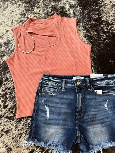 Ribbed Peach Sleeveless Top