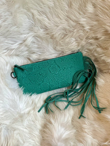 Turquoise Tooled Leather Wristlet