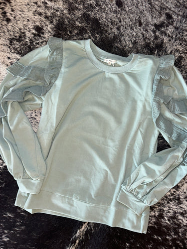 Sage Ruffle Sleeve Top