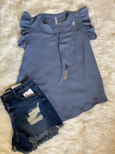 Woven Wool Ruffled Sleeve Top