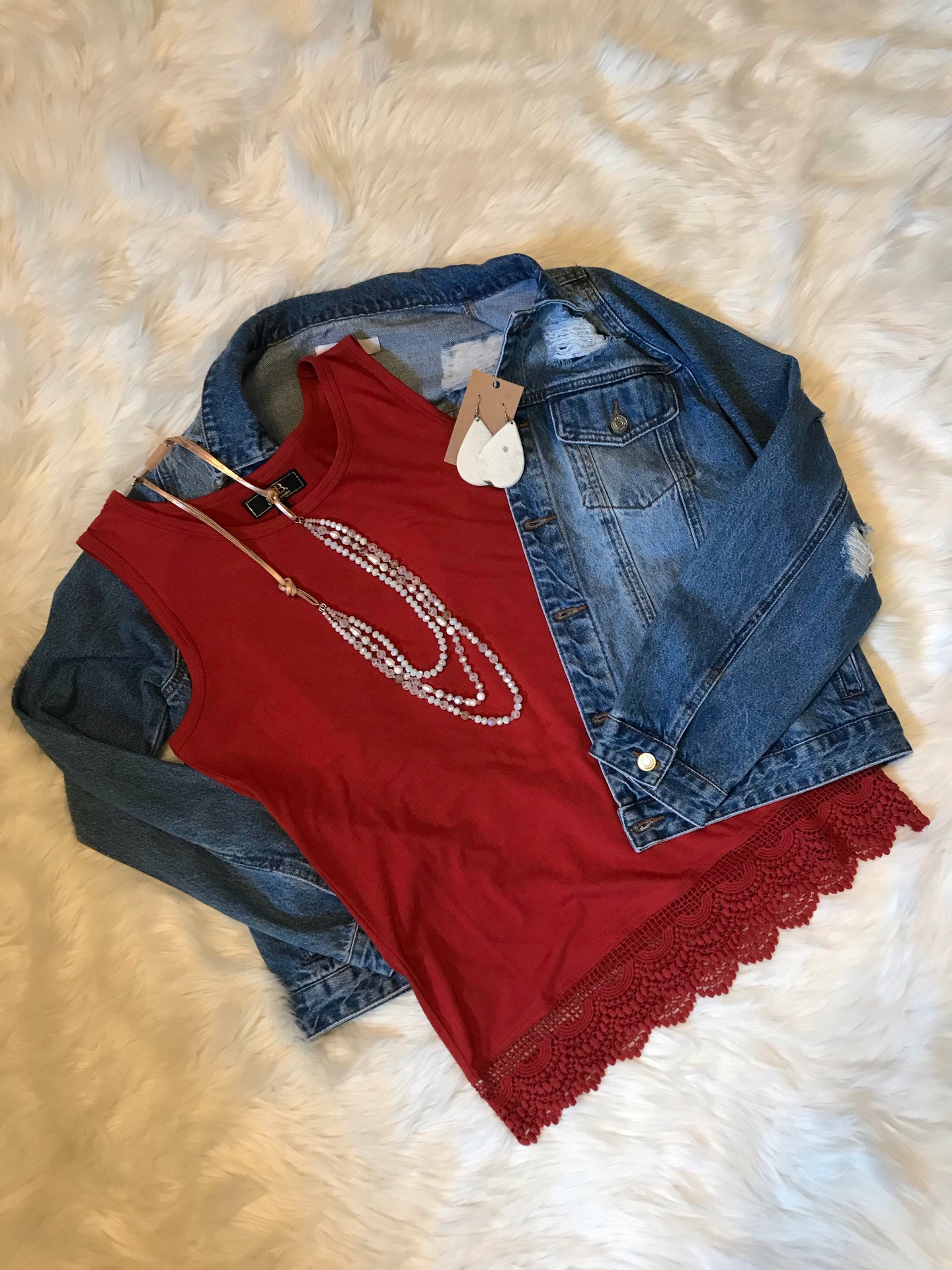 Red Tank with Crochet Trim