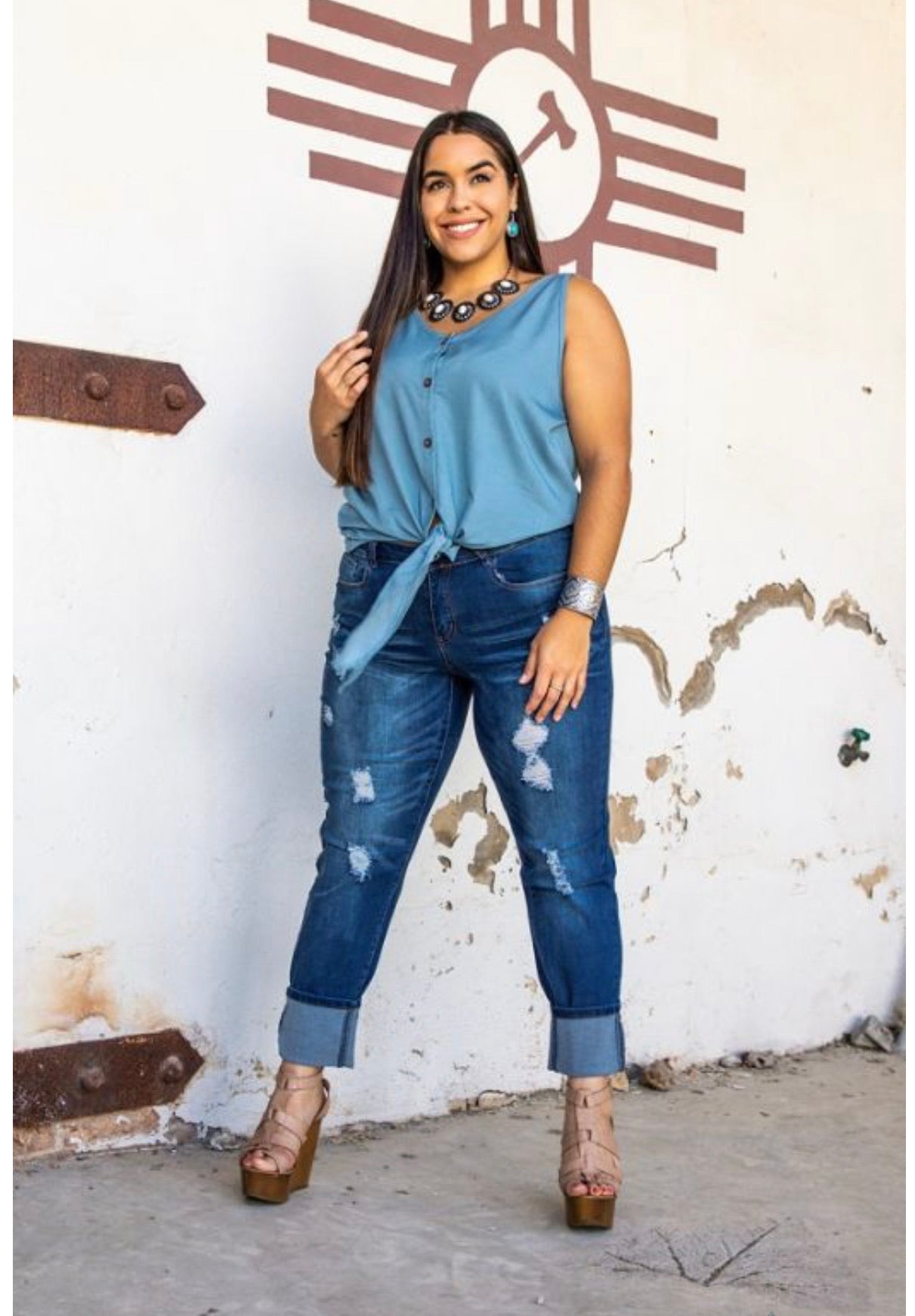 Dark Wash Distressed Boyfriend Jeans
