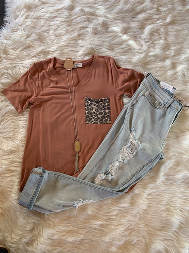 Luxe Rayon Top with Leopard Pocket