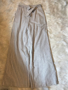 Washed Cotton Stripped Wide Leg Pants