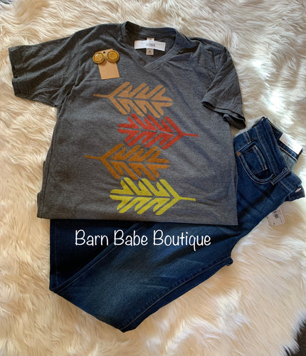 Tri-Colored Leaf V-Neck Tee