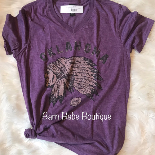 Heather V-Neck Indian Head T-Shirt