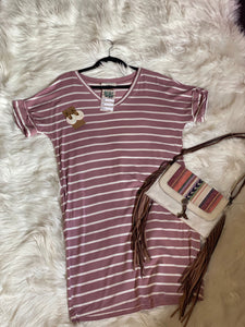 Mauve Stripe T-Shirt Dress