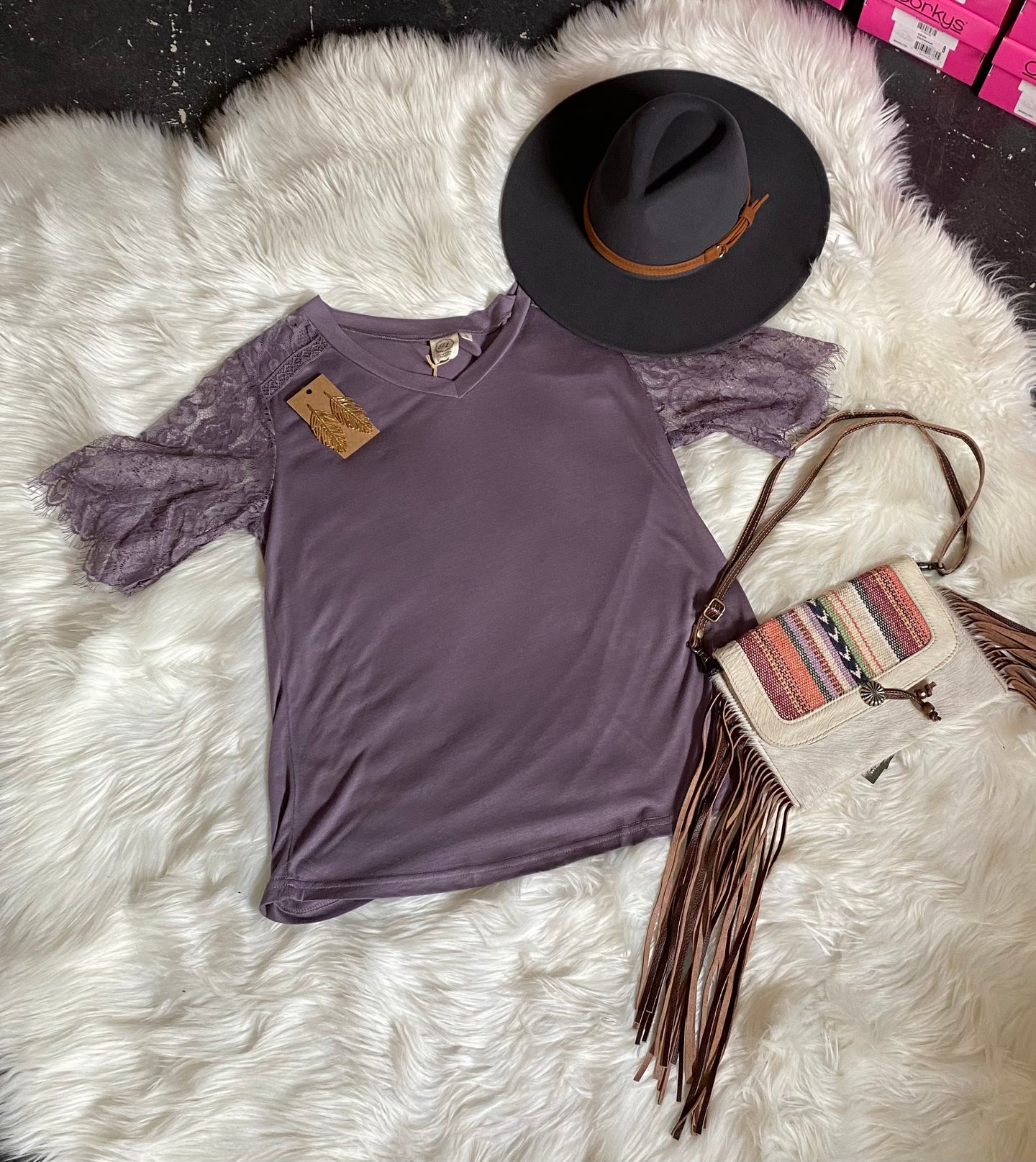 Montana Moon V-Neck Lace Top